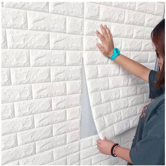 3D Wall Panel Sticker – 70x77cm (5.6 Sq.Ft) | White color Faux Brick Wallpaper | Waterproof Self-Adhesive Wall Decor for Bedroom, Living Room,                (Minimum 3 Sheet should be order for Delivery)