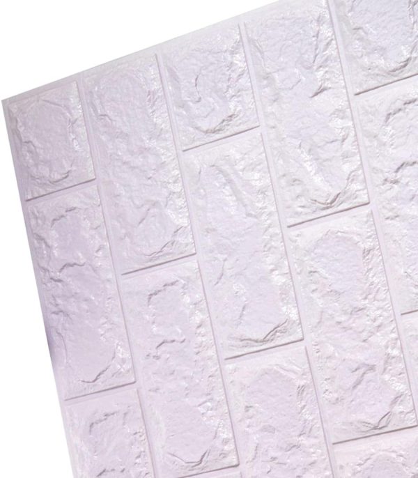 3D Wall Panel Sticker – 70x77cm (5.6 Sq.Ft) | White color Faux Brick Wallpaper | Waterproof Self-Adhesive Wall Decor for Bedroom, Living Room,                (Minimum 3 Sheet should be order for Delivery)
