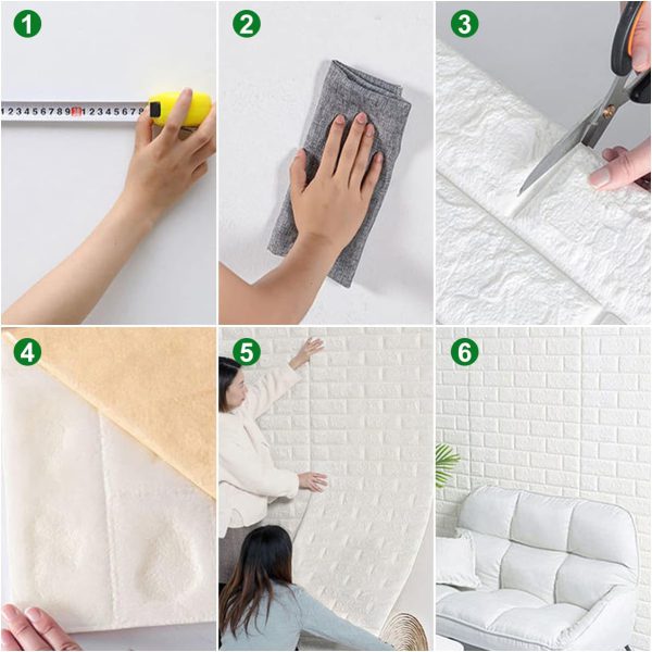 3D Wall Panel Sticker – 70x77cm (5.6 Sq.Ft) | White color Faux Brick Wallpaper | Waterproof Self-Adhesive Wall Decor for Bedroom, Living Room,                (Minimum 3 Sheet should be order for Delivery)